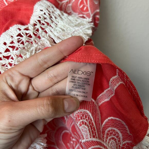 Alexis Claribel Coral Embroidered Linen Mini Dress Size M - Picture 5 of 5
